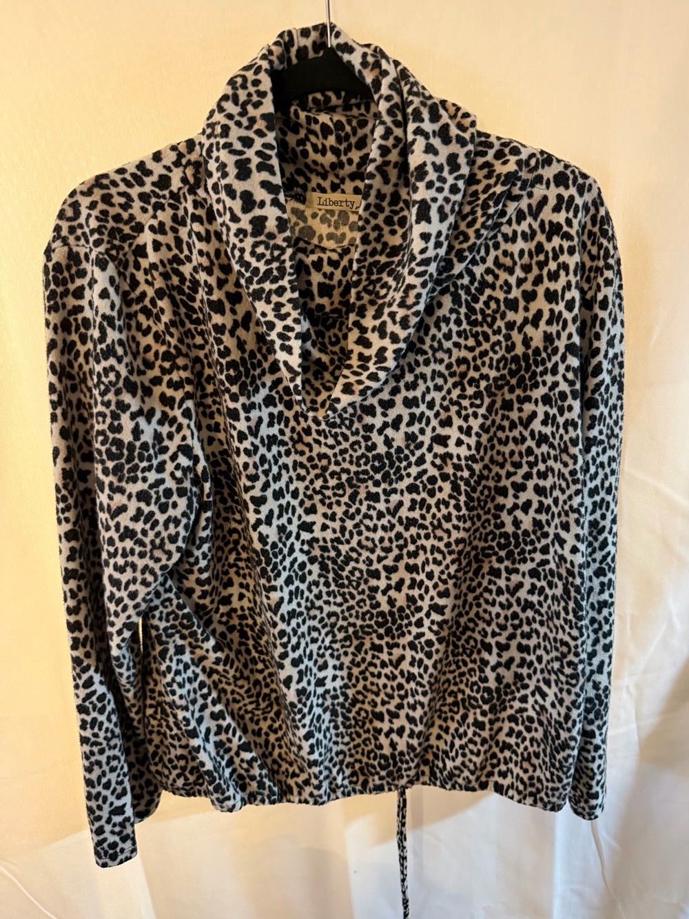 Liberty Love: Leopard Print Shawl Collar Pullover - Black & Cream pink spots
